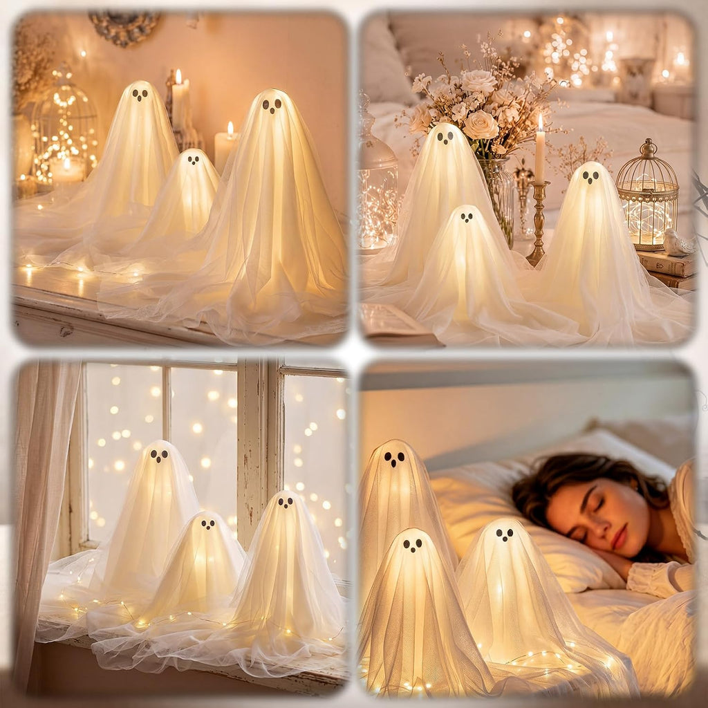 Halloween Decorations Light Ghost Table Decor LED Ghost Lamp - Set of 3