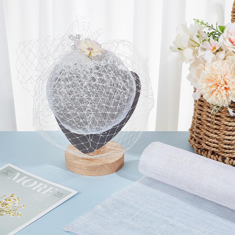 35x19.7 Inch White Linen Mesh Fabric, Sinamay Hat Mesh Netting Fabric Roll for Bouquet Wrapping, Women Bride's