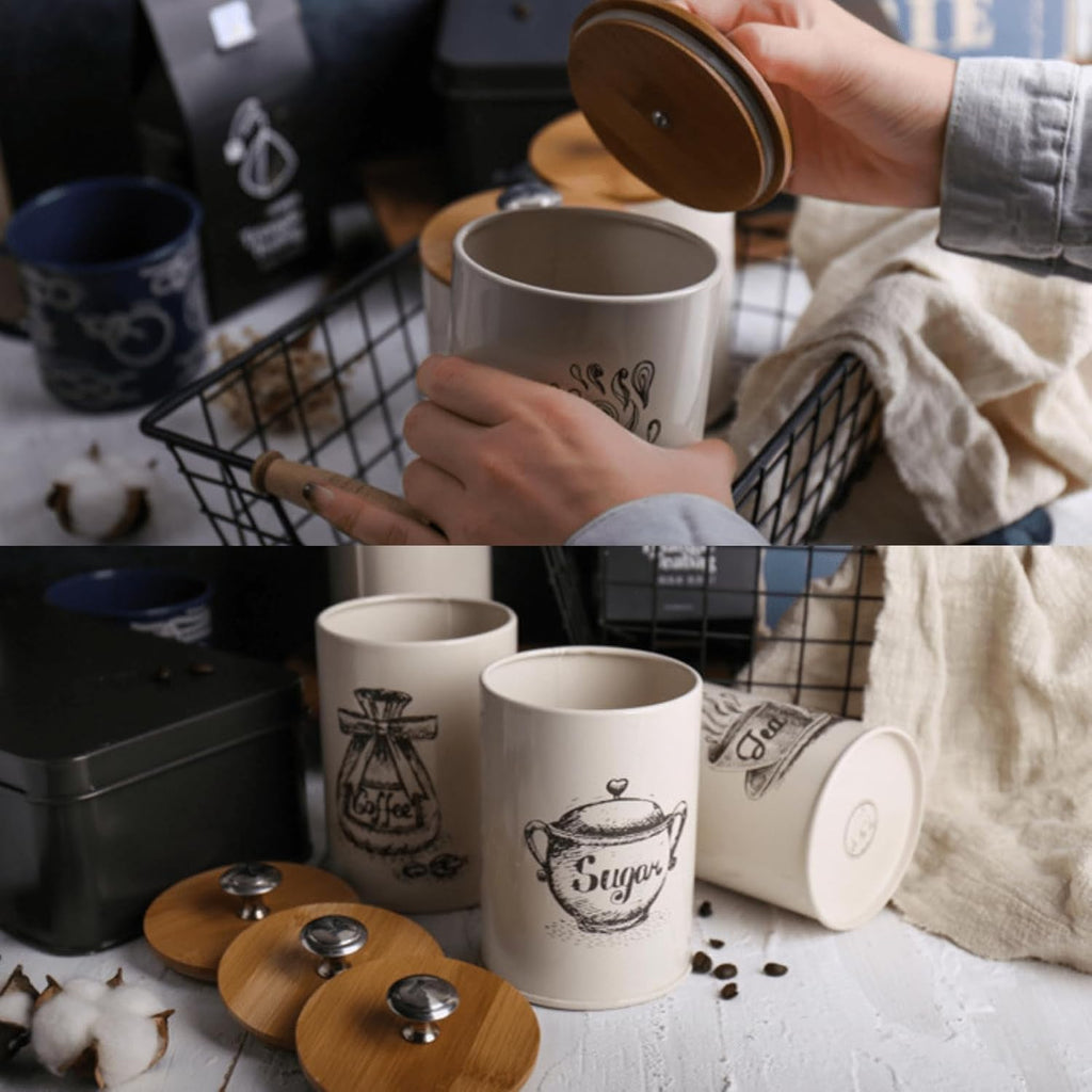 Small Canister Sets Counter, 25 Oz Coffee Sugar Tea Canister Set, Metal Vintage Kitchen Container 3 Pack, Food - Set of 3