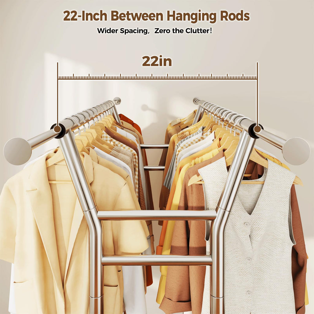 Heavy Duty Clothes Rack, Rolling Clothing Rack for Hanging Clothes with Shelves Load 700LBS, Portable Garment Wardrobe