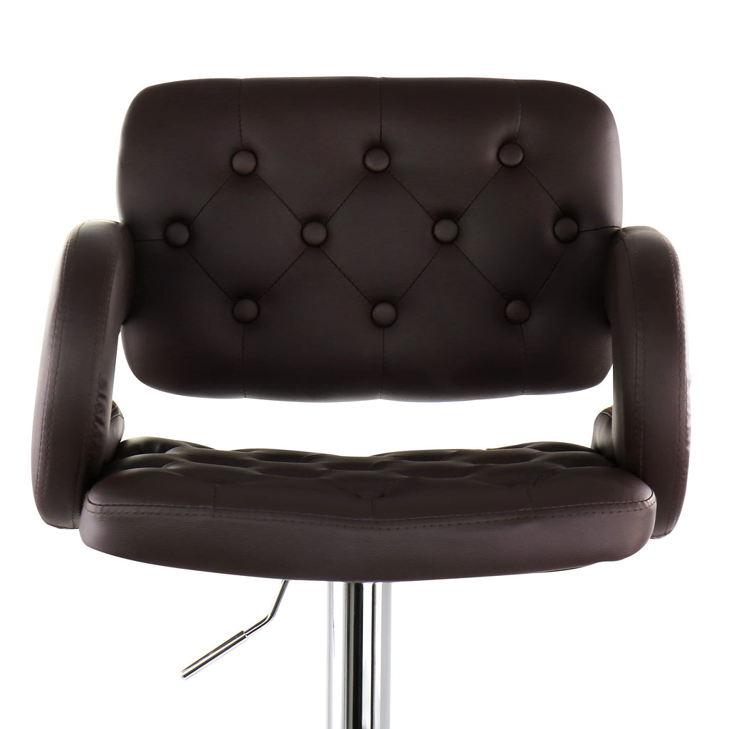 Faux Leather Tufted Bar Stool in Brown with Chrome Base and Adjustable Height