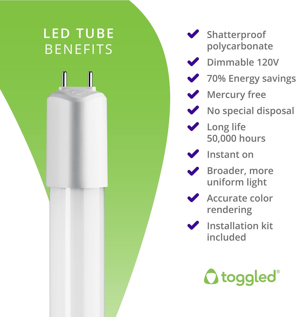 4FT T8 LED Tubes, 16W, 5000K, Dimmable, Type B, 24 Pack (24 Tubes)