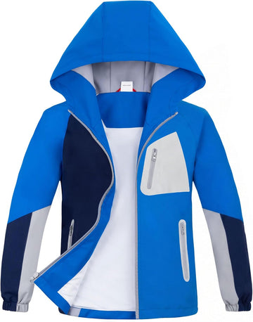 Boys Rain Jacket Waterproof Windbreaker with Hood Mesh Lined