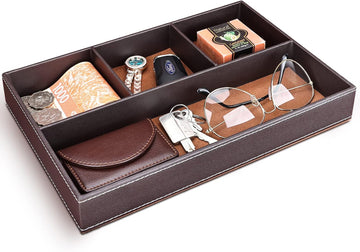 Faux Leather Valet Tray for Men, Stackable Jewelry Organizer for Drawers Inserts, Nightstand Caddy Tray for Key