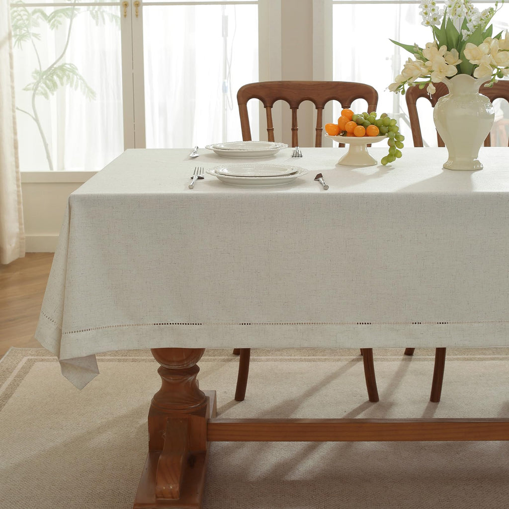 Linen Blend Rectangle Tablecloth - Handmade Hemstitch, 60" x 120"