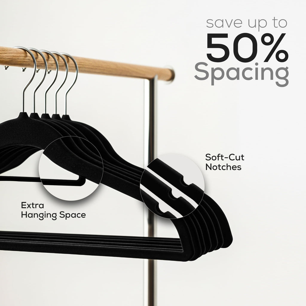 Velvet Hangers 100 Pack - Premium Hangers with Tie Bar - Black