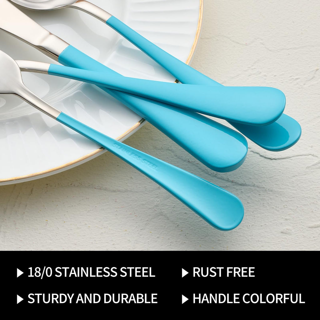 20-Pieces Blue Silverware Sets for 4,Blue Handle Stainless Steel Cutlery Set, Include Forks Spoons and Knives Set
