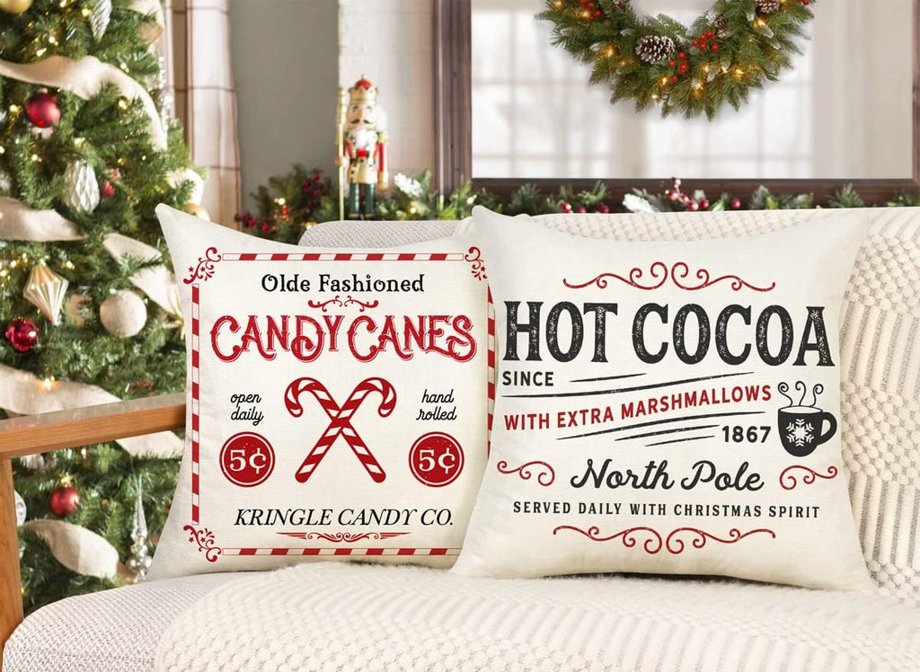 Farmhouse Christmas Pillow Covers 18x18 Winter Holiday Decorations Xmas Rustic Throw Cushion Case for Sofa - Set of 4