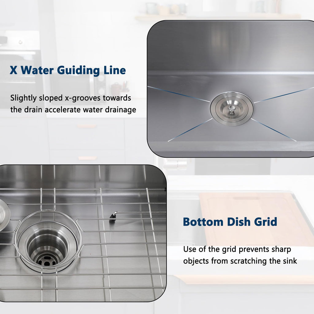 32 Inch Undermount Stainless Steel, 32" x 18" Single Bowl Undermount Workstation Sink, 16 Gauge Handmade
