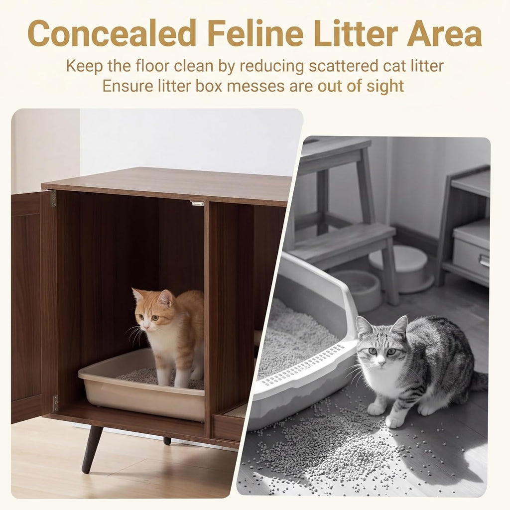 Cat Litter Box Enclosure Furniture for 2 Cats, Large Litter Box Cabinet with Scratching Board, and Adjustable Foot