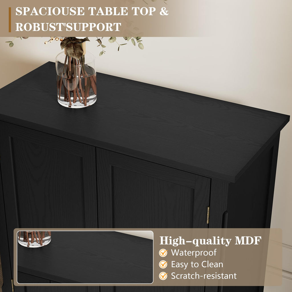 Vintage Buffet Cabinet with Storage, Solid Wood Veneer, Black