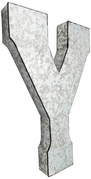 20" Metal Letter "Y" Wall Decor, Silver with Rusted Edges, Galvanized Wall Mountable Decoration for Country