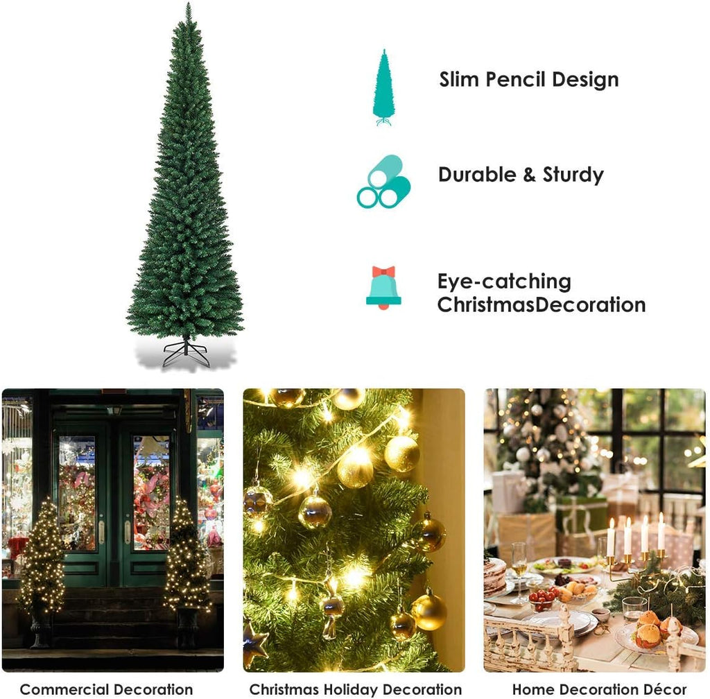 Artificial Pencil Christmas Tree, Premium Hinged Pine Tree with Solid Metal Legs, Perfect , Shops and Holiday