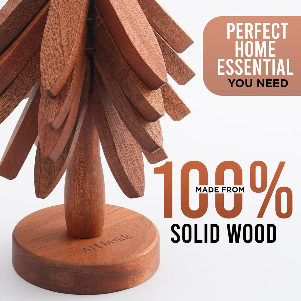 Wooden Tree Trivet - Wood Trivets for Hot Dishes, Natural Wooden Pot Holders, Tree Coasters, Heat-Resistant - Set of 4