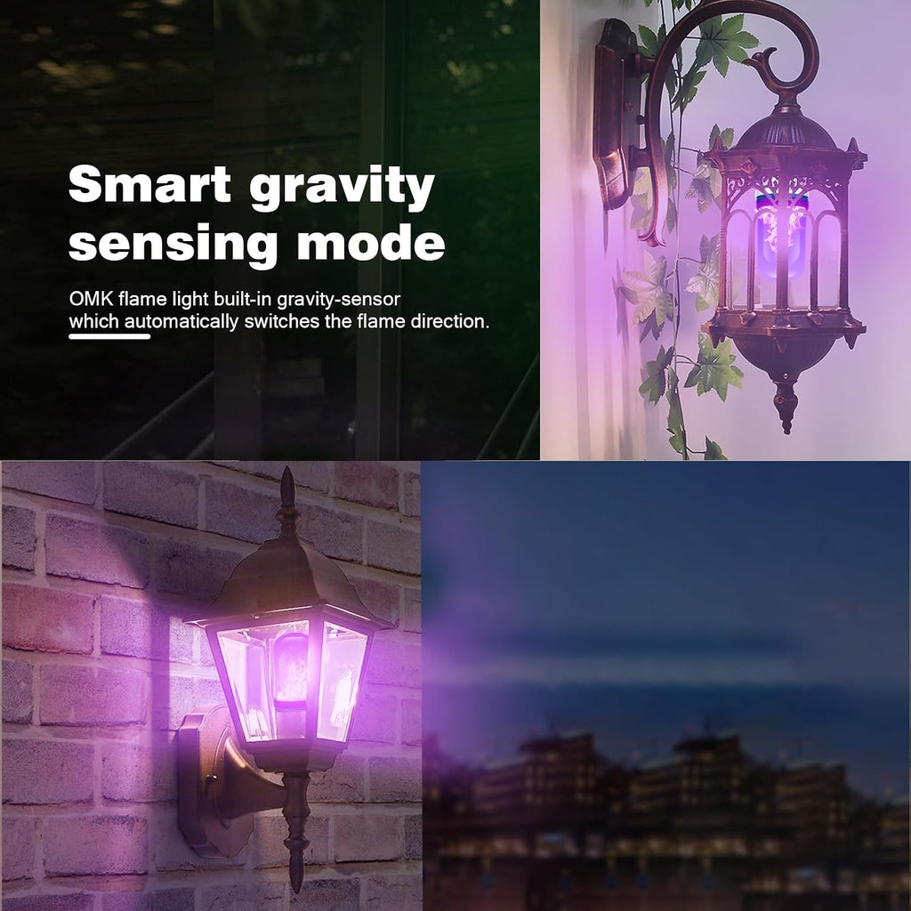 Purple LED Flame Light Bulbs - Flickering, Gravity Sensing, E26 Base, Holiday & Valentine Decoration