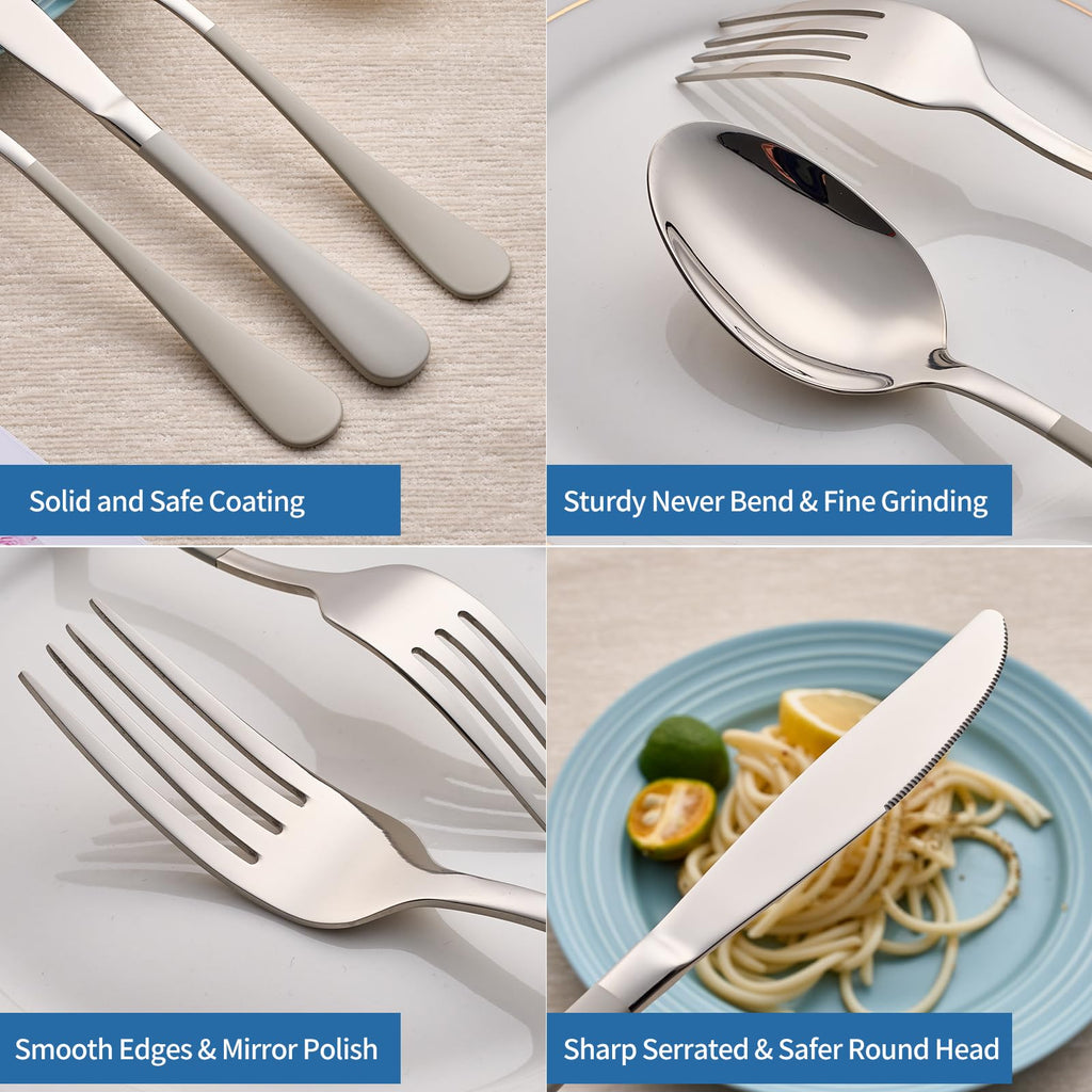 20-Piece Off White Silverware Set, 18/0 Stainless Steel Off White Handle Flatware Set, Service for 4, Modern Cutlery