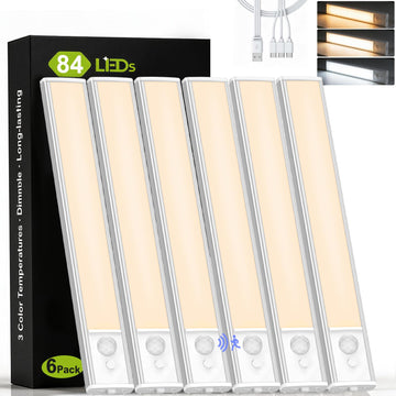 10 Inch Under Cabinet Lighting 6 Pack, 3 Colors Motion Sensor Light Indoor