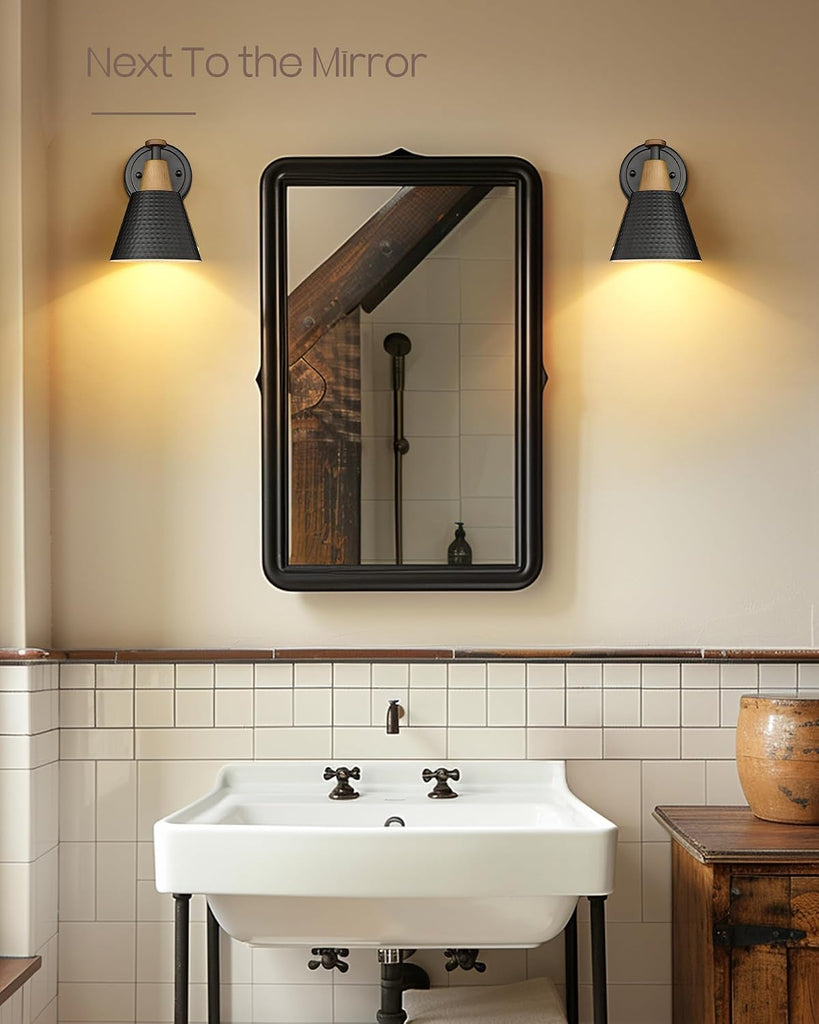 Wall Sconces Set of 2, 1-Light Matte Black Bathroom Light Fixtures, Modern Single Vanity Light Wall Lamp with