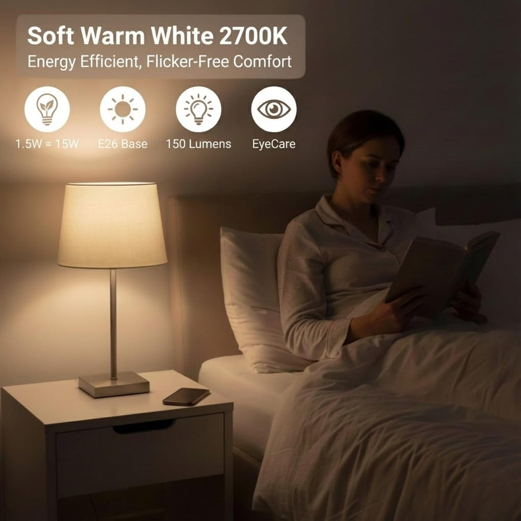 LED Globe Light Bulbs 1.5W (15W Equivalent),Soft Warm White 2700K,Frosted Glass,E26 Medium Base, 120V,150