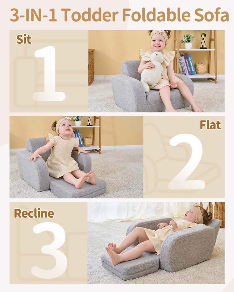 In-1 Toddler Couch, Toddler Chairs Comfy 3+ Years Old, Gray