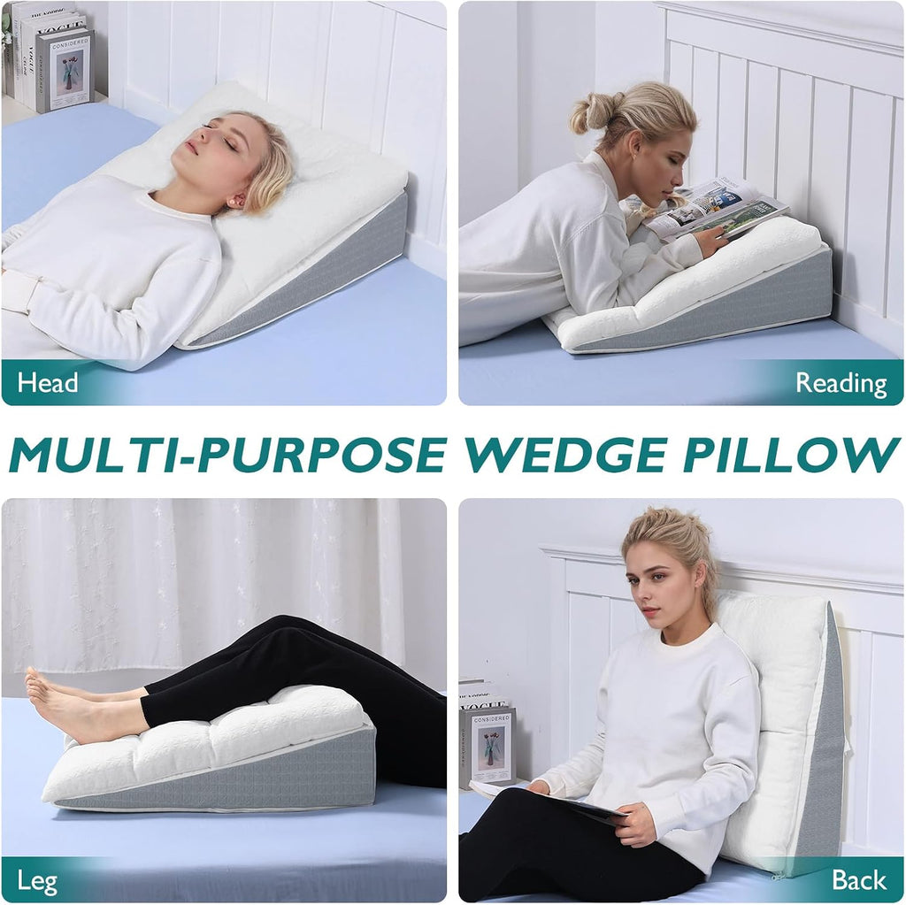 Bed Wedge Pillow for Sleep Apnea 7.5Inch Gerd Pillow Patent Dual Layer Triangle Pillow Adjustable Shredded Memory