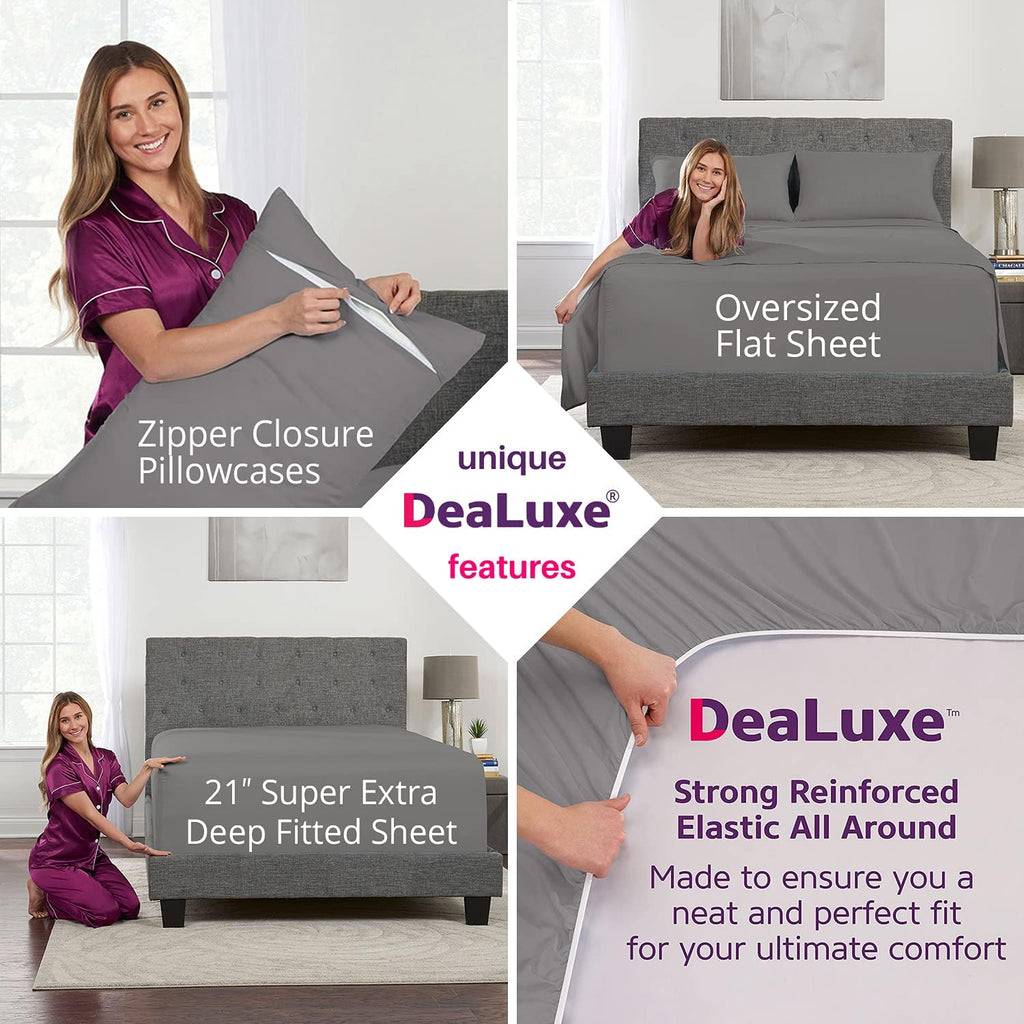 Deep Pocket King Sheets - King Sheet Sets with Zippered Pillowcases - 18 Inch Deep Pockets - Fitted & Oversize Flat