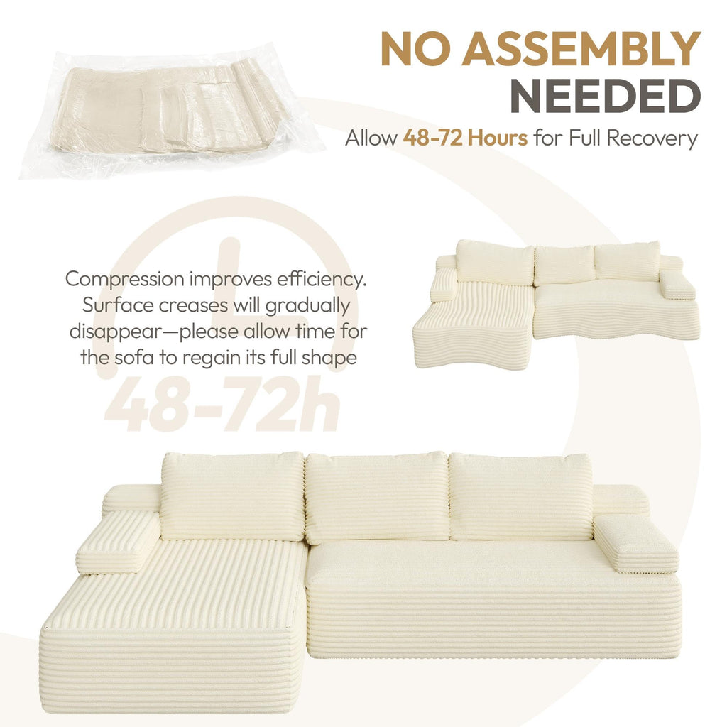 110" Sectional Sofa Boneless Couch with Chaise, Beige