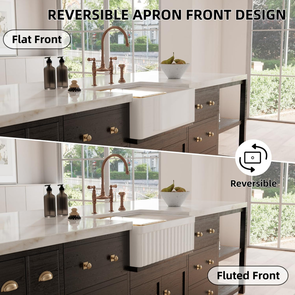 Farmhouse Sink 30 Inch, 30"W x 20"D White Kitchen Workstation Sinks, Fireclay Single Bowl Kitchen Farm Sink with