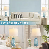 Glass Table Lamp with 3-Way Lighting Modes & USB C+A - Coastal Modern Style Nightstand Lamp Decoration (23.5" H)