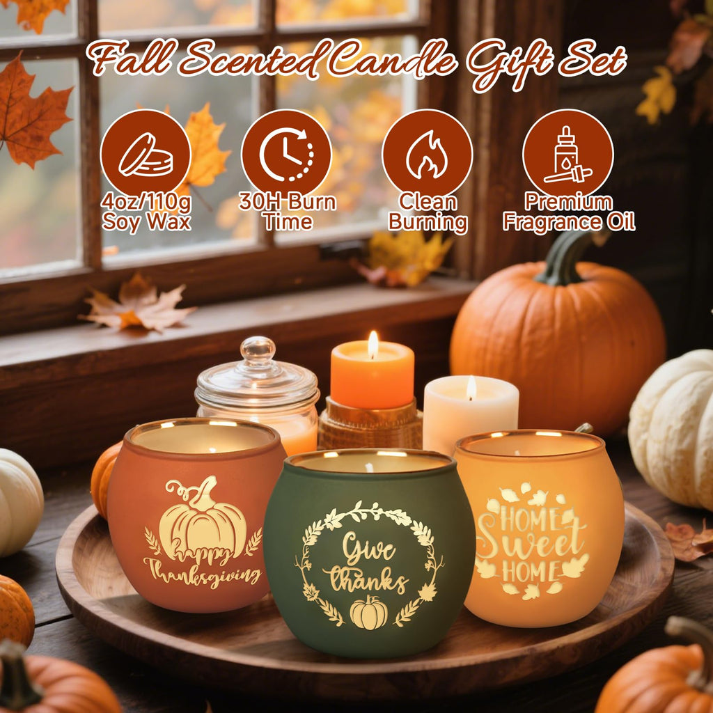 Fall Thanksgiving Scented Candles Gift Set, 4 Pack 16oz Fall Aromatherapy Candle, Glass Jar Candles for Woman Man