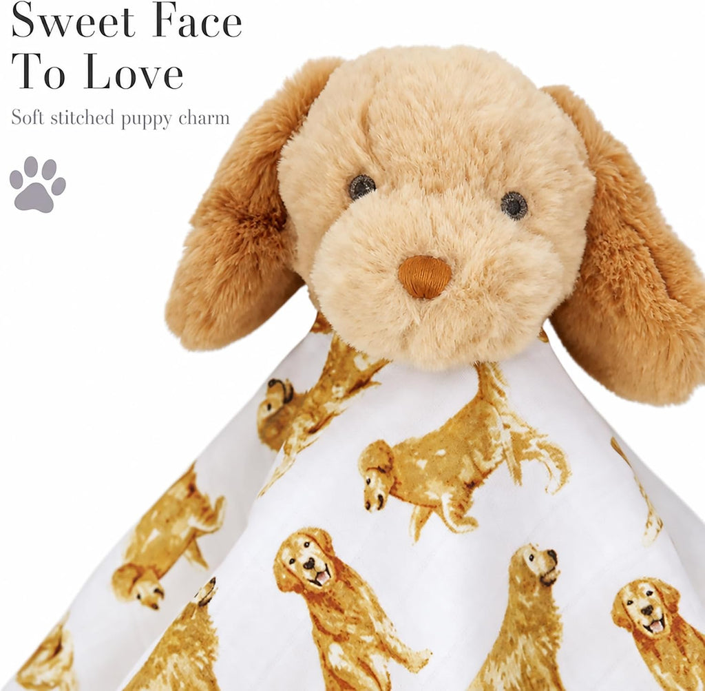Golden Retriever Woobie Lovey Blanket, Plush Baby Security Blanket with Chime Rattle and Minky Lining