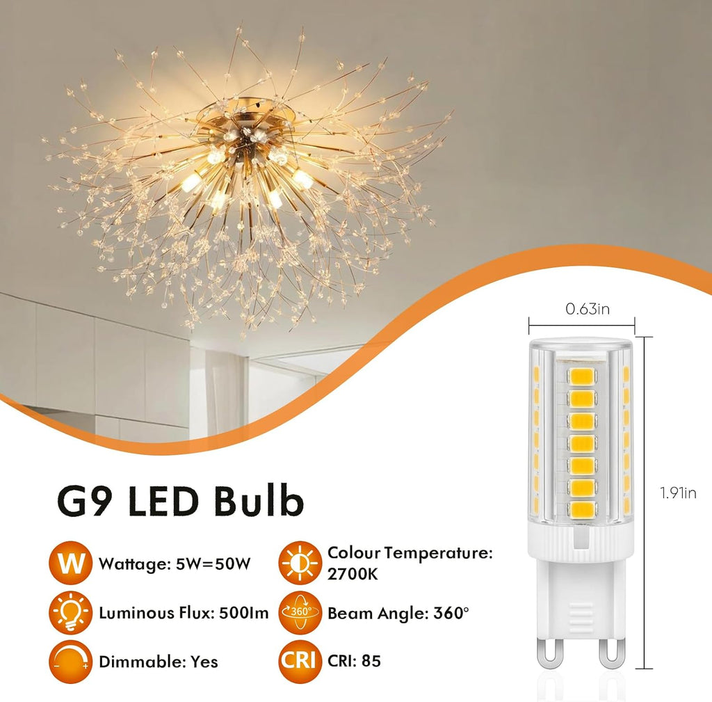 G9 LED Bulb 6 Pack,Dimmable 2700K Soft White,5W G9 Bi-pin Base Light Bulbs