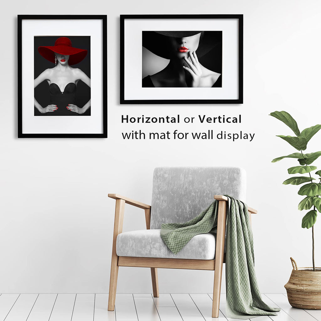 A2 Picture Frames Set of 2 Matted for A3 - Solid Wood Acrylic Plexiglass Front for Wall Mounting Hanging Vertically