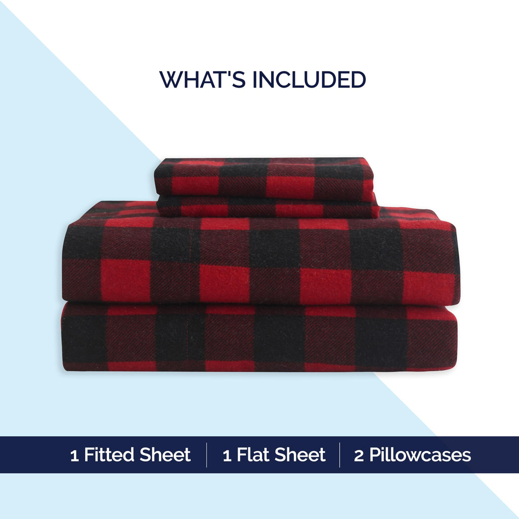 Buffalo Check Plaid Flannel Sheet Set, Queen, Burgundy