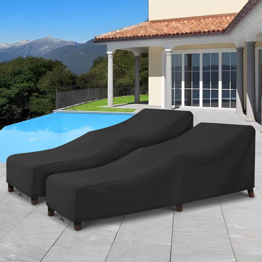 Patio Chaise Lounge Cover Waterproof 2 Pack, 80" x 30" x 26" H,Black | Lounge Chair Covers for Outdoor Pool Lounger