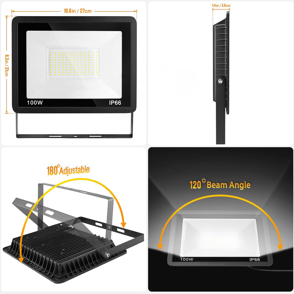 LED Flood Light Outdoor, 2Pack Super Bright, IP66 Waterproof Outside Work Lights, 6500K Daylight White