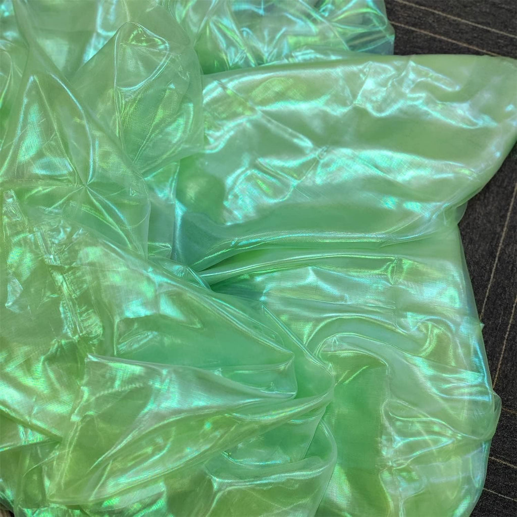 Magic Rainbow Laser Gradient Organza Lace Fabric, Iridescent Holographic Gauze Fabric for Wedding
