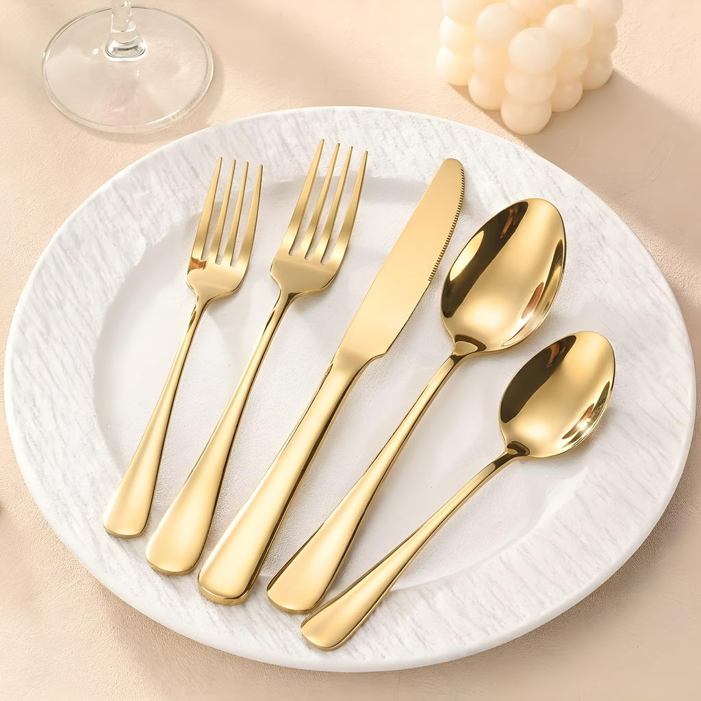 20-Piece Gold Silverware Set, Stainless Steel Flatware Set Service for 4