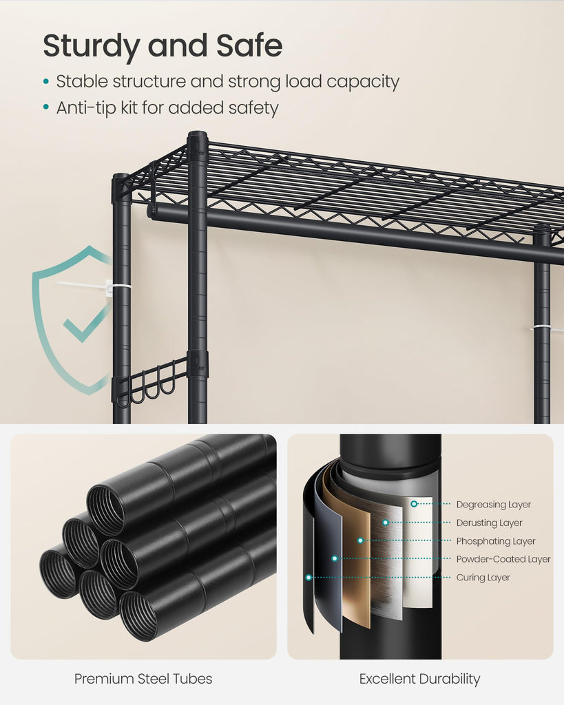 Heavy-Duty Clothes Rack, Portable Closet on Wheels, Garment Rack