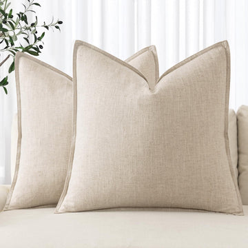 Decorative Linen Pillow Covers 20x20 Inch Natural Beige Boho Farmhouse Neutral Couch Throw Pillows