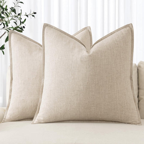 Decorative Linen Euro Sham Pillow Covers 24x24 Natural Beige Boho Farmhouse Neutral Couch Throw Pillows