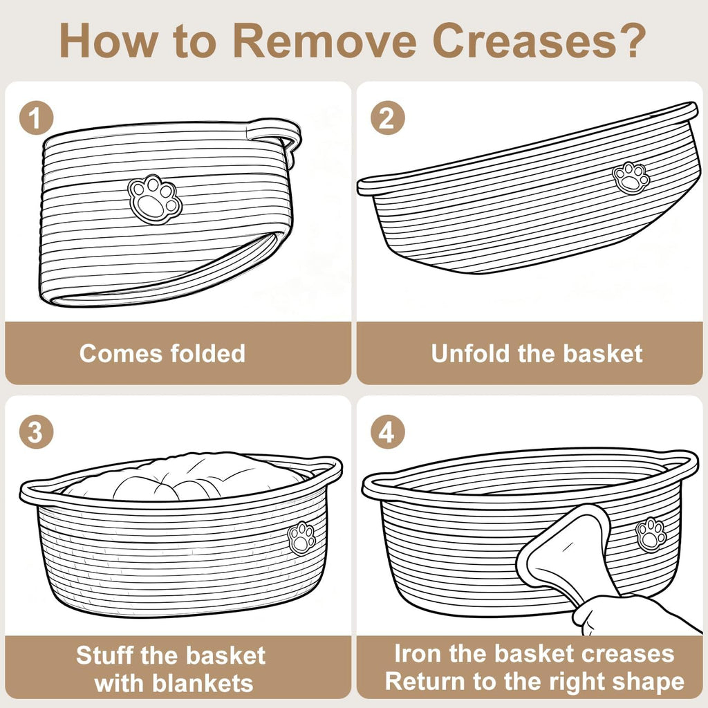 Dog Toy Basket, White & Brown, 2 Pack Toy Box and Bin for Dog Cat Storage, 20" X 11" X 8" Large Woven Rope Basket