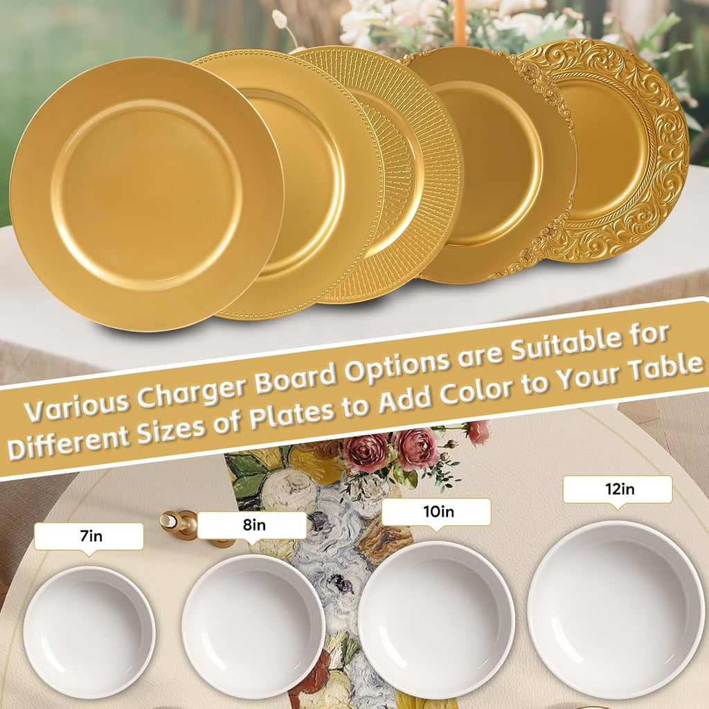 Inch Charger Plates Bulk, Gold Chargers for Dinner Plate, Table Chargers for Table Setting, Wedding - Set of 50