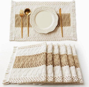 Boho Placemats, Macrame Table Mats Farmhouse Dining Decor - Set of 6