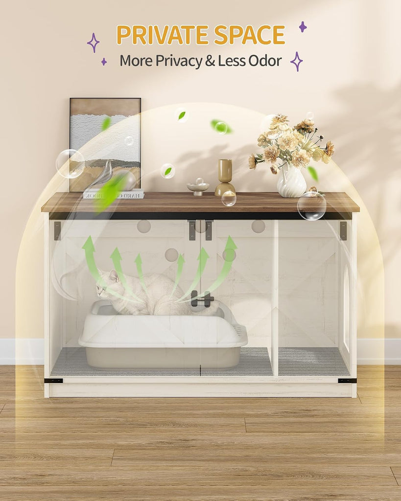 Cat Litter Box Enclosure, Hidden Litter Box Furniture with Divider