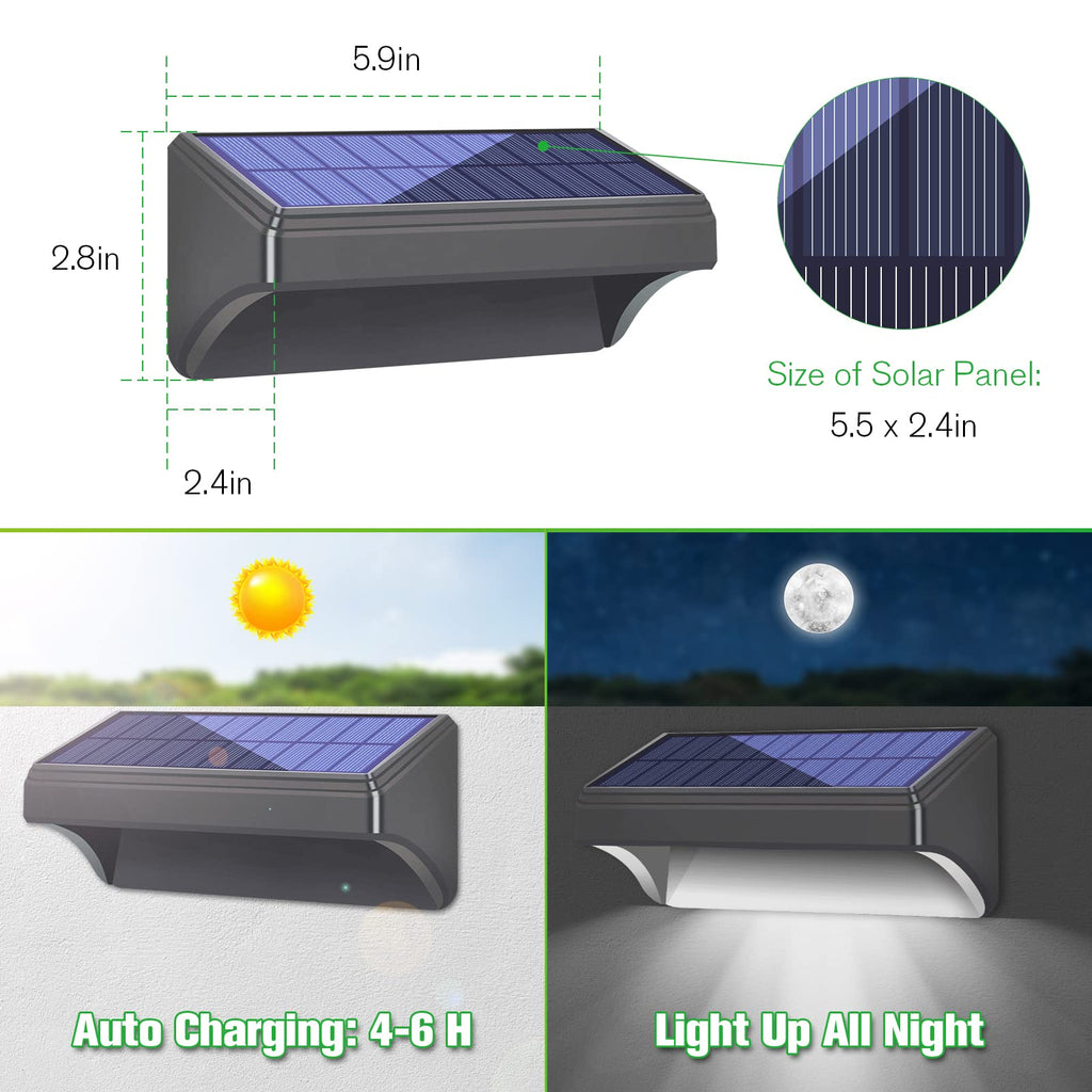 Solar Fence Lights - Outdoor Waterproof Warm White & Daylight White LED Solar Lights for Backyard, Deck, Stair