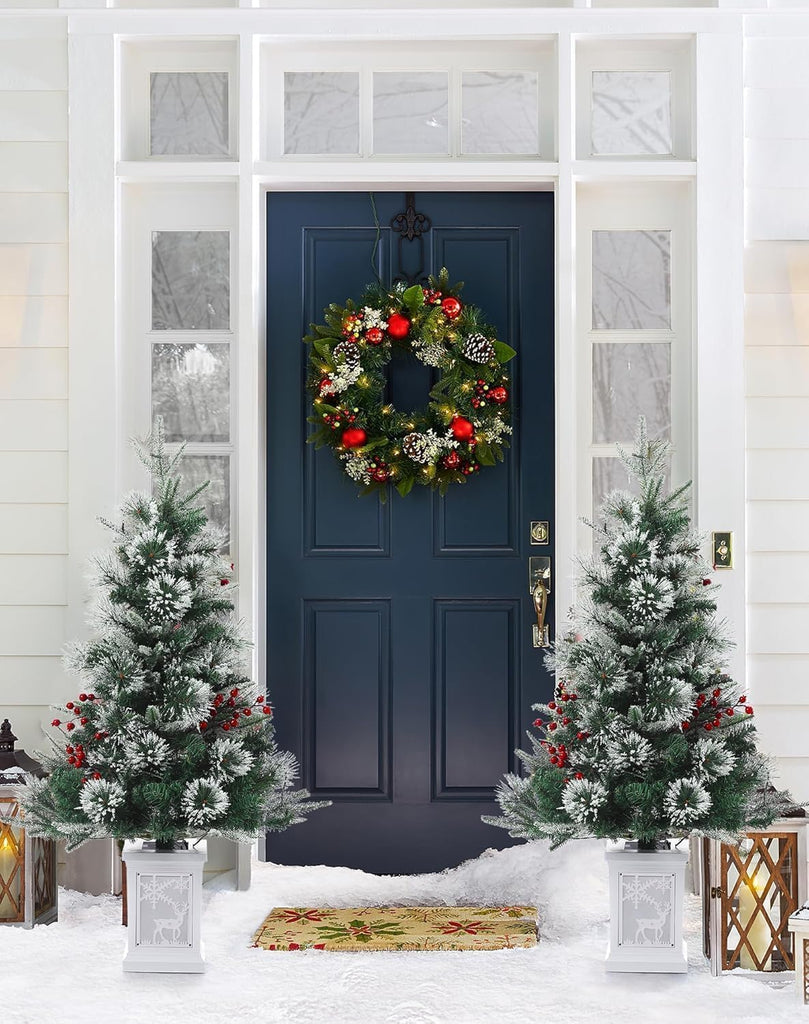 3FT Prelit Artificial Christmas Tree with Lights, 3 Foot Artificial Christmas Tree with Snowflake Base, 78 LED Prelit