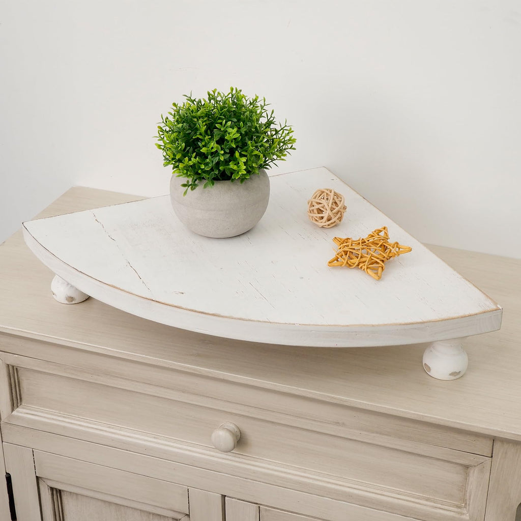 Corner Counter Wood Shelf, Rustic Pedestal Stand, Farmhouse Corner Shelves Stand, Tray Riser for Coffee Bar, Bathroom