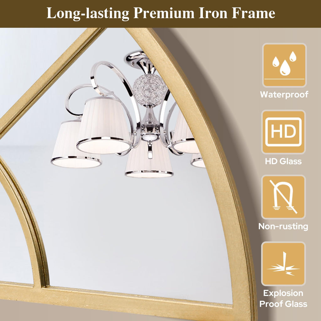 Oversized Gold Arched Mirror:40"x60" Large Ornate Window Mirror