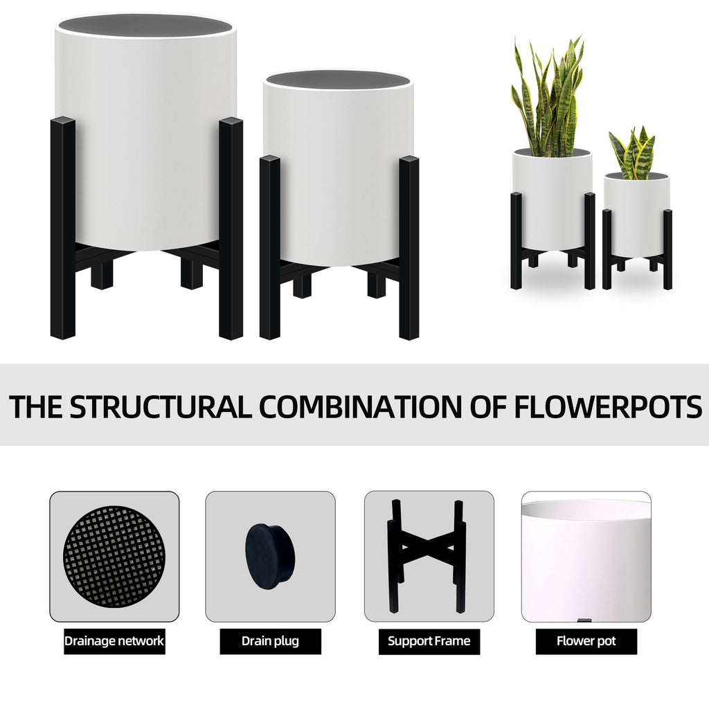12 inch & 10 inch Plant Pot with Stands Set of 2 with Drainage Plug